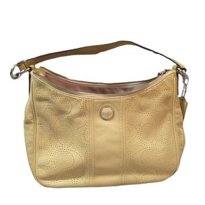 Coach Yellow Perforated Leather Shoulder Hobo Bag